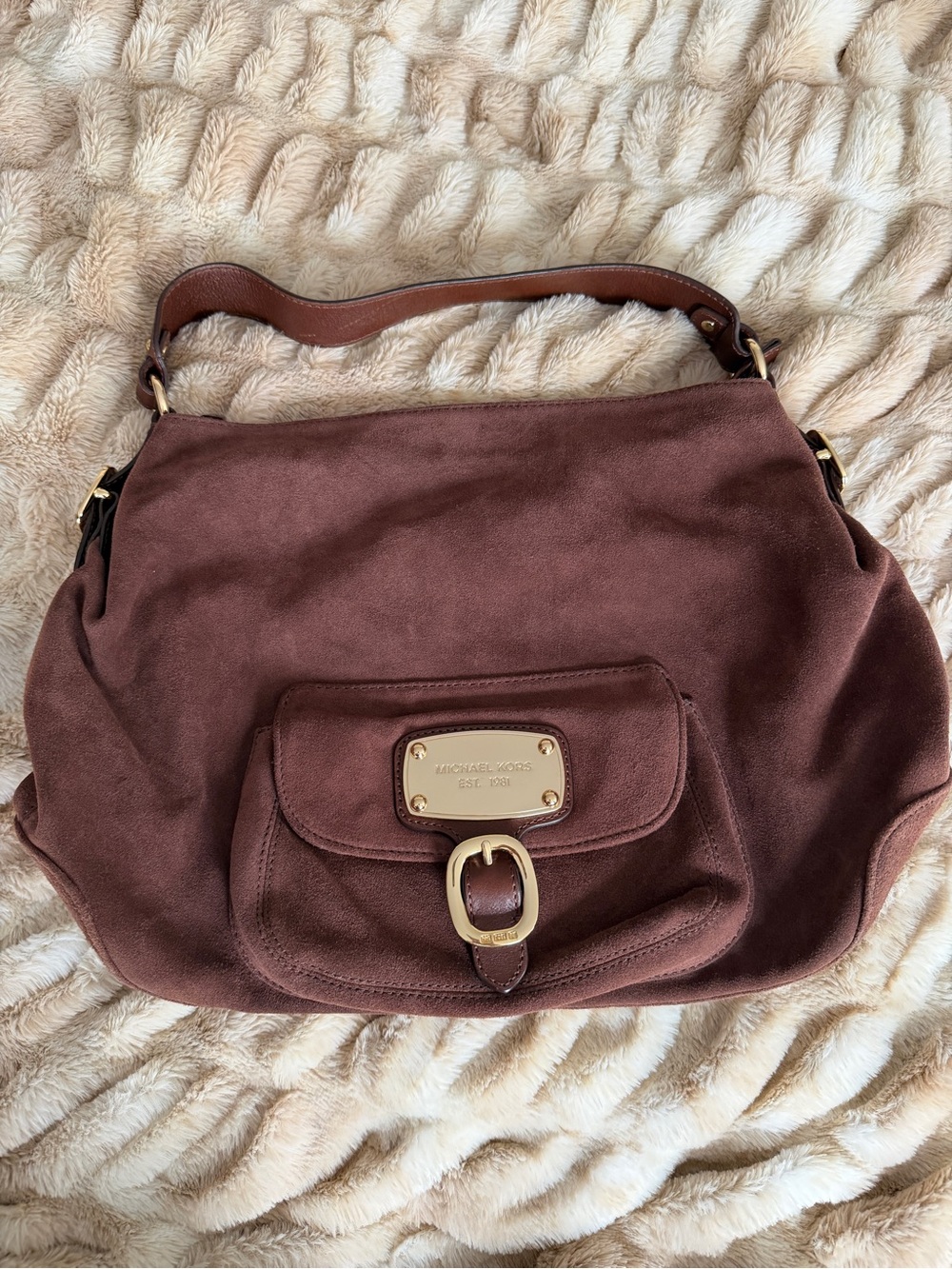 Michael Kors Hudson Hobo  Brown Suede Shoulder Bag
